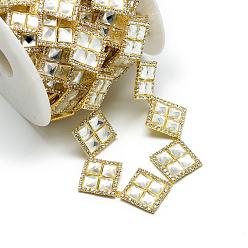 Золотой Свадебные платья декоративные латунные цепи из горного хрусталя, с катушкой, Цепочки со стразами в форме чашки , ромб, золотые, 31x4 мм, около 5 ярдов / рулон