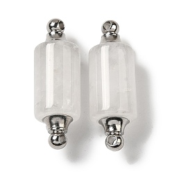 Quartz Crystal Natural Quartz Crystal Connector Charms, with Stainless Steel Color Plated 304 Stainless Steel Findings, Column Links, 36x12mm, Hole: 1.2~1.4mm