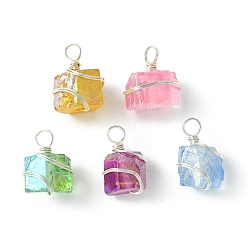 Silver Electroplated Natural Quartz Copper Wire Wrapped Pendants, Irregular Shape Charms, Mixed Color, Silver, 18~21x12.5~15x11~14.5mm, Hole: 4mm