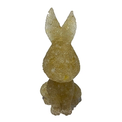 Citrine Resin Rabbit Display Decoration, with Natural Citrine Chips Inside for Home Office Desk Decoration, 45x50x95mm