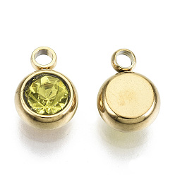 Свет Колорадо Топаз Вакуумное покрытие pvd 201 подвески из нержавеющей стали со стразами, очарование камня, плоско-круглые, реальный 18 k позолоченный, свет Колорадо Топаз, 8.5x6x3 мм, отверстие : 1.5 мм