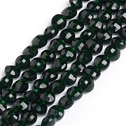 Green Goldstone Synthetic Green Goldstone Beads Strands, Flat Round, Faceted, 4x3mm, Hole: 0.8mm, about 88pcs/strand, 14.57 inch(37cm)