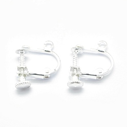 Silver Racking Plated Brass Clip-on Earring Findings, with Loop, Silver Color Plated, 13x16x5mm, Hole: 1.5mm