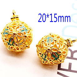 gold Exquisite pure copper dripping oil hollow light sachet ball treasure box Hanfu mobile phone pendant pendant 20*15mm