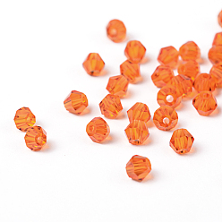 Orange Red Imitation 5301 Bicone Beads, Transparent Glass Faceted Beads, Orange Red, 6x5mm, Hole: 1.3mm, about 288pcs/bag