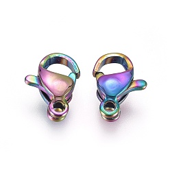 Rainbow Color Ion Plating(IP) 304 Stainless Steel Lobster Claw Clasps, Parrot Trigger Clasps, Rainbow Color, 10x7x3mm, Hole: 1.2mm