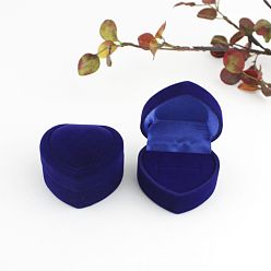 Royal Blue Valentine's Day Velvet Ring Storage Boxes, Heart Shaped Single Ring Gift Case, Royal Blue, 4.8x4.8x3.5cm