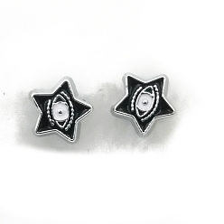 Black CCB Plastic European Beads, with Enamel, Large Hole Beads, Star with Evil Eye, Black, 12x12x8mm, Hole: 5mm