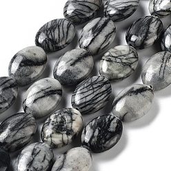 Камень Сетки Натуральный черный шелковый камень / чистые камни, Плоско-овальные, 17.5~18x12.5~13x6 мм, отверстие : 1.2 мм, около 22 шт / нитка, 15.55'' (39.5 см)