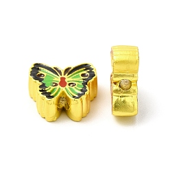 Matte Gold Color Rack Plating Alloy Beads, with Double-Sided Different Enamel, Colorful Butterfly, Matte Gold Color, 11x11x4mm, Hole: 1.6mm