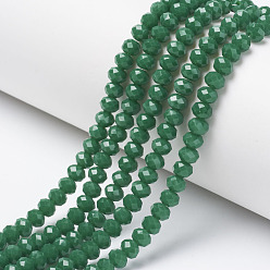 Green Opaque Solid Color Glass Beads Strands, Faceted, Rondelle, Green, 6x5mm, Hole: 1mm, about 85~88pcs/strand, 16.1~16.5 inch(41~42cm)