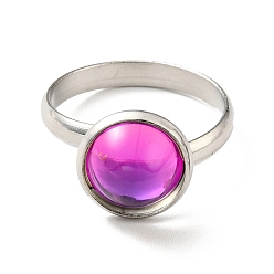 Фуксин K9 стеклянное плоское круглое кольцо на палец, 304 женские украшения из нержавеющей стали, цвет нержавеющей стали, фуксиново-красные, размер США 7 3/4 (17.9 мм), кольцо поверхность: 12x7mm