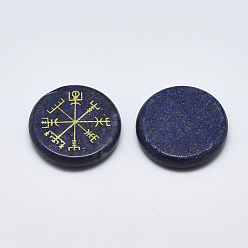 Lapis Lazuli Natural Lapis Lazuli Cabochons, Flat Round with Nordic Pagan Pattern, Dyed, 25x5.5mm