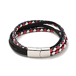 Colorful Microfiber Leather Braided Multi-strand Bracelet with 304 Stainless Steel Magnetic Clasp for Men Women, Colorful, 8-5/8 inch(22cm)