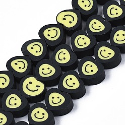 Champagne Yellow Handmade Polymer Clay Bead Strands, Halloween Style, Heart with Smiling Face, Champagne Yellow, 8~9x9.5x4~5mm, Hole: 1.4mm, about 40pcs/strand, 12.99 inch(33cm)