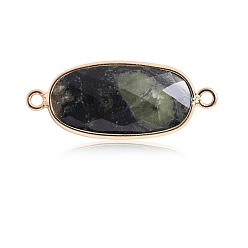 Kambaba Jasper Natural Kambaba Jasper Connector Charms, with Golden Tone Brass Edge, Faceted, Oval Links, 22x12mm