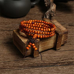 Coral 108 Beads Prayer Mala Bracelet, Imitation Sandal Wood Round Beaded Wrap Bracelet Necklaces for Ramadan & Eid Mubarak, Coral, 23-5/8 inch(60cm)