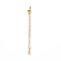 Golden 304 Stainless Steel Chain Extender, Cadmium Free & Nickel Free & Lead Free, with Clasps and Tiny Teardrop Charm, Golden, 50mm, Hole: 2.5mm