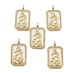 Козерог Подвески из латуни микропаве с фианитами и эмалью, созвездие с прямоугольником, стойки покрытие, долговечный, без свинца и без кадмия, реальный 18 k позолоченный, Козерог, 25x14.5x4 мм, отверстие : 3.5x2.5 мм