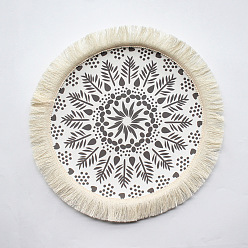 Gray Bohemia Polyester Coaster Mats, Tassel Hot Pads, for Cooking Baking, Flat Round with Flower Pattern, Gray, 320mm