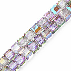 Violet Electroplate Transparent Glass Beads Strands, Faceted, Cube, Violet, 7x7x7mm, Hole: 1.4mm, about 100pcs/strand, 26.77 inch(68cm)