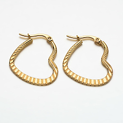 Golden Heart 304 Stainless Steel Hoop Earrings, Hypoallergenic Earrings, Golden, 27x23x2mm, Pin: 1x0.5mm