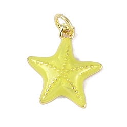 Желтый Латунь эмаль подвески, с прыжковых колец, без кадмия и без свинца, долговечный, реальный 18 k позолоченный, очарование морской звезды, желтые, 15.5x14.5x3.5 мм, отверстие : 2.8 мм