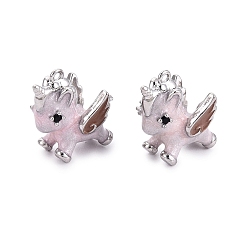 Platino Latón micro pavimenta claro colgantes de circonio cúbico, encantos de unicornio, con esmalte, Platino, 13.5~14x13.5x9~9.5 mm, agujero: 0.9~1 mm