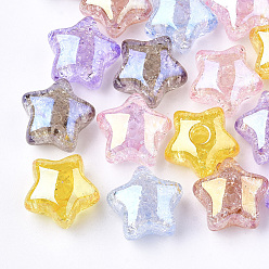 Mixed Color Transparent Crackle Acrylic Beads, Half Drilled Beads, Star, Mixed Color, 15x15.5x9.5mm, Half Hole: 3.5mm
