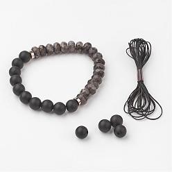 Labradorite Natural Labradorite & Black Agate(Dyed)(Dyed & Heated) Stretch Bracelets, with Brass Spacer Beads, Abacus and Round, Faceted, 56mm(2-1/4 inch)
