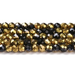 Black Plated Electroplate Glass Beads Strands, Half Plated, Faceted Round, Golden Plated, 3x2.5mm, Hole: 0.7mm, about 149pcs/strand, 14.57''(37cm)