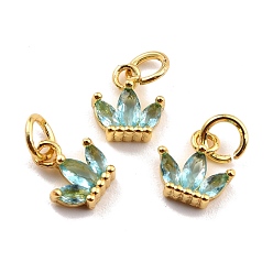Светлый Морско-зеленый Латунь прелести циркония кубической, реальный 18 k позолоченный, без кадмия и без свинца, корона, светло-зеленый, 8x8x2.5 мм, отверстие : 3.8 мм