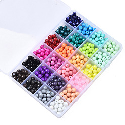 Mixed Color Baking Painted Glass Beads, Round, Mixed Color, 8x7.5mm, Hole: 1.2mm, 24 Colors, 20~28Pcs/color, about 550~600Pcs/box