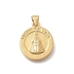 Настоящее золото 18K Латунные подвески, плоский круглый с nossa senhora aparecida, без кадмия и без свинца, стойки покрытие, долговечный, реальный 18 k позолоченный, 20x17x3 мм, отверстие : 4x3.5 мм