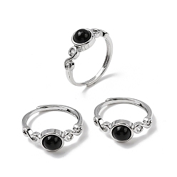 (946F)Морозный цвет внутри  Жонкиль / Непрозрачная зеленая подкладка Натуральный черный агат кольца палец, круглые, с реечной обшивкой латунными выводами, платина, 8 мм, внутренний диаметр: 17~18 мм