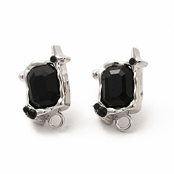Jet Rectangle with Star Alloy Rhinestone Stud Earring Findings, with Horizontal Loop and 304 Stainless Steel Pins, Cadmium Free & Lead Free, Jet, 17x15.5mm, Hole: 1.5mm, Pin: 0.7mm