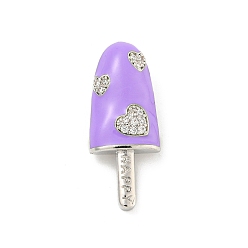 Лиловый Стойка металлическая латунная микропрофилированная кубическая циркония подвески, с эмалью, долговечный, без кадмия и без свинца, платина, мороженое, сирень, 25.5x10.5x7 мм, отверстие : 6.5x2.5 мм