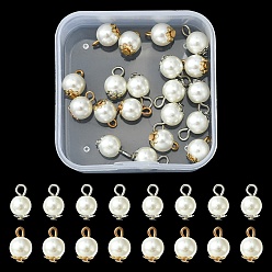 Platinum & Golden 20Pcs 2 Colors Resin Imitation Pearl Round Charms, with Alloy Findings, Platinum & Golden, 8mm, 10pcs/color