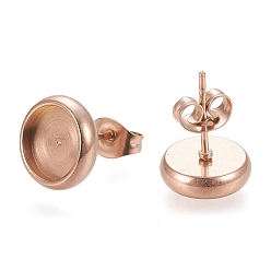 Rose Gold Ion Plating(IP) 304 Stainless Steel Stud Earring Settings, with Ear Nuts, Flat Round, Rose Gold, 10.5mm, Pin: 0.8mm, Tray: 8mm