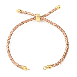 Pêche Fabrication de bracelets en cordon de cuir tressé en microfibre ronde ajustable, avec les accessoires en laiton, convient aux breloques de connecteur, peachpuff, 9.13x0.12 pouce (23.2x0.3 cm), Trou: 2mm