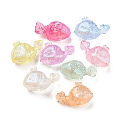 Mixed Color Transparent Luminous Acrylic Beads, Glitter Beads, Glow in the Dark, Whale, Mixed Color, 12.5x19.5x9.5mm, Hole: 2.2mm, about 537pcs/500g