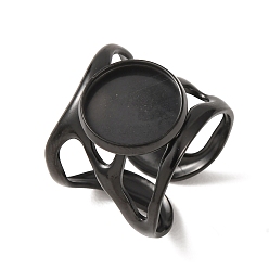 Black 304 Stainless Steel Cuff Ring Components, Round Pad Ring Setting, Ion Plating(IP), Long-Lasting Plated, Black, 18mm,18mm, Tray Size: 12mm