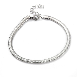 Stainless Steel Color 304 Stainless Steel Flat Snake Chain Bracelets, with Lobster Claw Clasps, Stainless Steel Color, 8 inch(20.3cm)