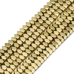 Real 18K Gold Plated Electroplate Non-magnetic Synthetic Hematite Beads Strands, Square, Faceted, Real 18K Gold Plated, 3x3x2mm, Hole: 0.8mm, about about 212~215pcs/strand, 15.75 inch(40cm)