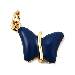 Прусский Синий Латунь эмаль прелести, очарование бабочки, с целью перехода в кольце, без свинца и без кадмия, долговечный, стойки покрытие, реальный 18 k позолоченный, берлинская лазурь, 15x10.5x3 мм, отверстие : 3.5 мм