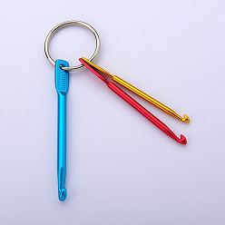 Colorful Aluminum Crochet Hooks Keychain, with Iron Key Rings, Colorful, Pin: 3mm, 4mm, 5mm