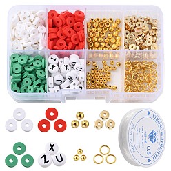 Mixed Color Christmas Theme DIY Bracelet Making Kit, Including Polymer Clay Disc & Acrylic Letter & Plastic Spacer Beads, Iron Jump Rings & Spacer Beads, Mixed Color, 914Pcs/set