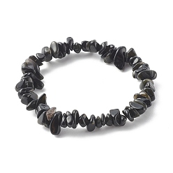 Obsidian Chip Natural Obsidian Stretch Beaded Bracelets for Kids, Inner Diameter: 1-3/4 inch(4.5cm)
