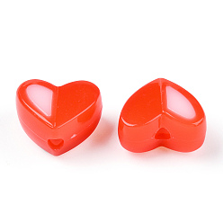Tomato Two Tone Opaque Acrylic Beads, Imitation Jelly, Heart, Tomato, 14x16.5x9.5mm, Hole: 2.8mm, about 349pcs/500g