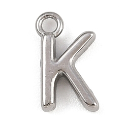 Letter K Латунь прелести, стойки покрытие, долговечный, без кадмия и без свинца, платина, Письмо K, 9x5.5x2 мм, отверстие : 1.2 мм